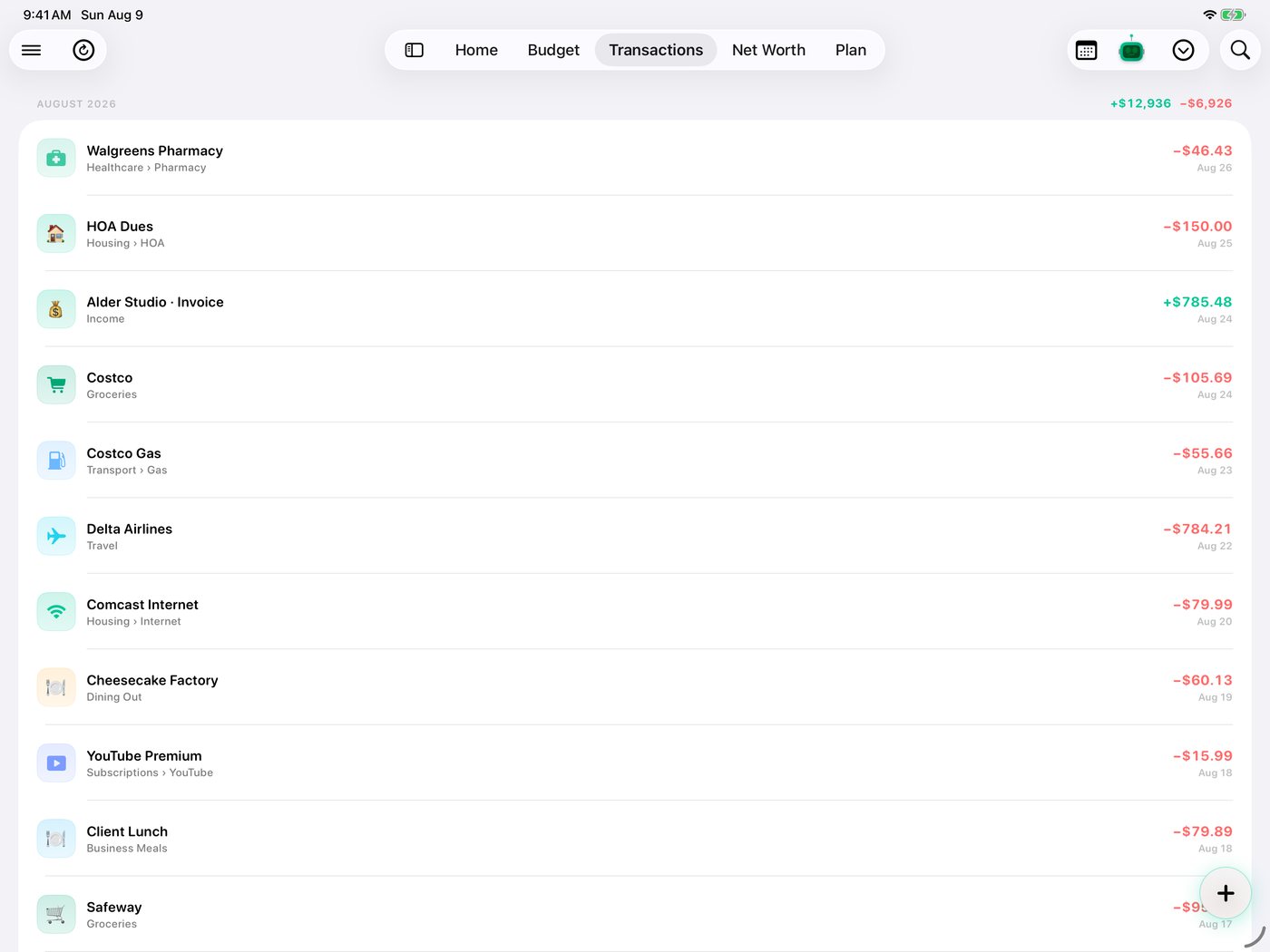 Simple Finance on iPad